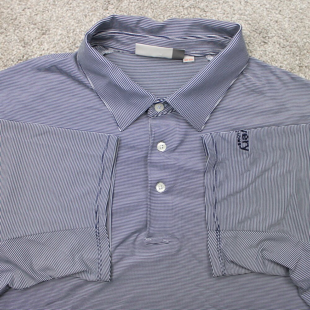Kjus Shirt Men 54, XL Blue/White Soren Stripe Polo Stretch Short Sleeve Pullover